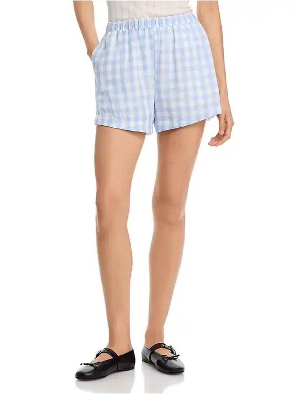 Blank NYC Light Blue Gingham High Waist Women's Shorts